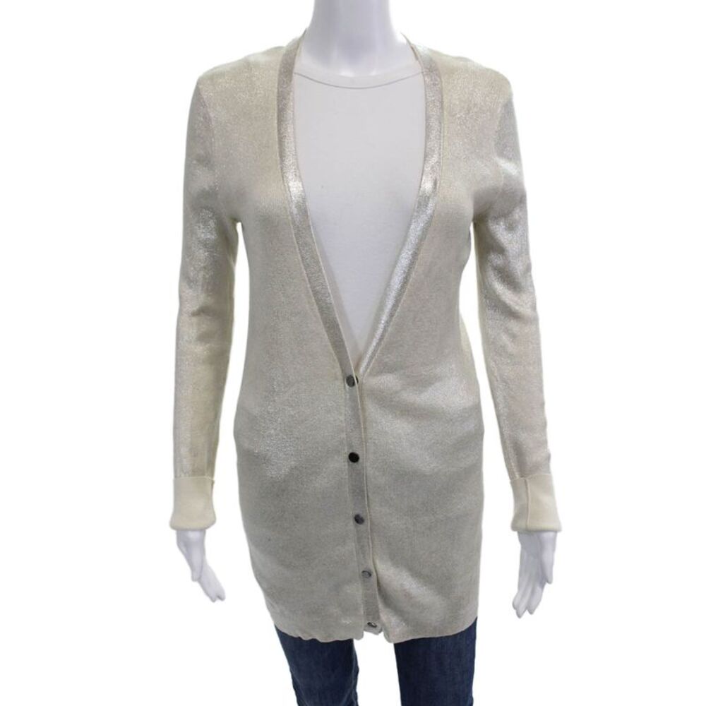 Robert Rodriguez Womens Cardigan Beige Mercerized Cotton V-Neck Size S